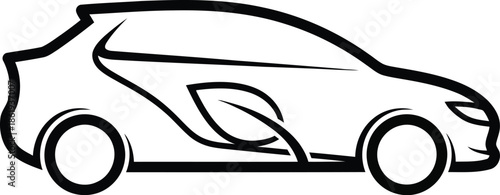 Stylized outline of an environmentally conscious vehicle featuring a leaf symbol
