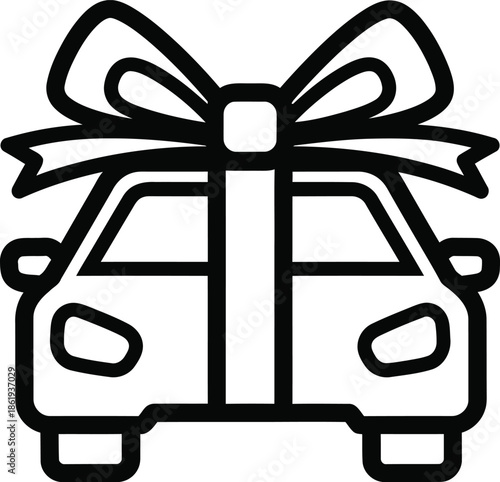 A special gift car with a large decorative bow, symbolizing a celebratory surprise