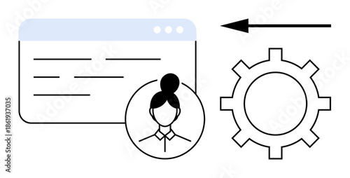 User management concept. User interface including personal profile, web interface, and settings symbol. User management streamlines online profiles and access control. For UI, UX, business systems