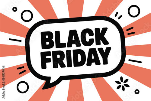 Exciting Black Friday sale announcement with energetic retro sunburst pattern