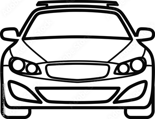 Front view outline icon of a passenger car with a roof rack, perfect for transportation designs