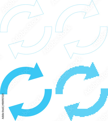 Blue arrows in different styles on white background for business and technology concepts