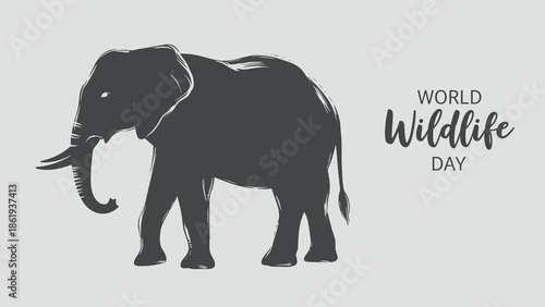 Silhouette of an elephant with text for World Wildlife Day in elegant design on gray background
