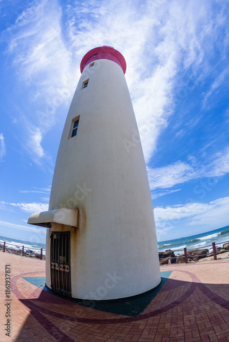Lighthouse Building Beach Ocean Blue Sky Ship Safety Coastline