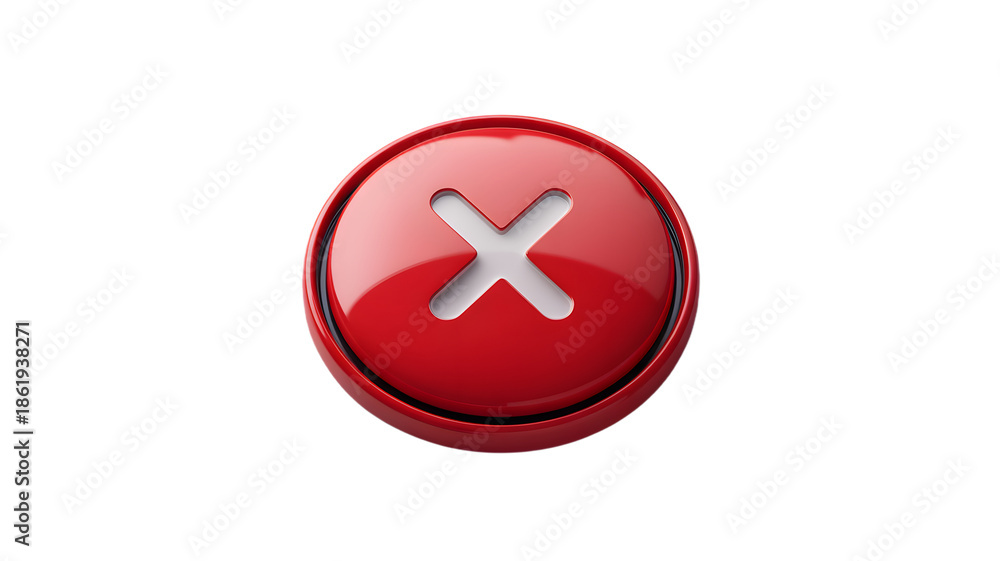 Obraz premium Red delete button with white cross on Transparent background