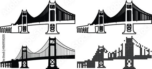 Golden Gate Bridge San Francisco California Iconic Landmark Various Illustrations