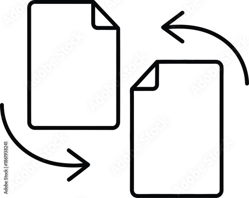Document transfer icon illustration depicting files being moved or exchanged between two sources