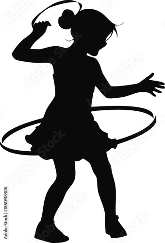 Silhouette Of A Girl Playing With A Hula Hoop