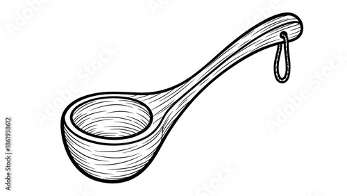 Close-up of a wooden sauna ladle for wellness and relaxation concept