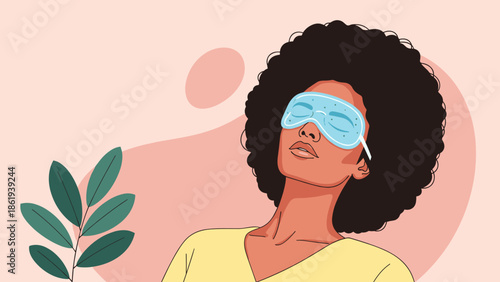 Woman relaxing with a cooling gel mask for skincare and self-care treatment concept