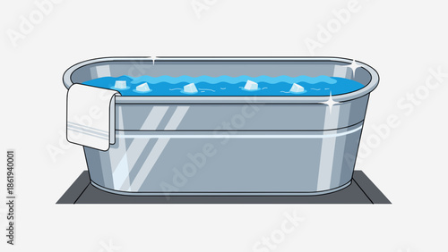 Chilled bath tub filled with ice and water for refreshing relaxation experience