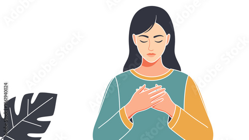 Woman in silence with hands on heart