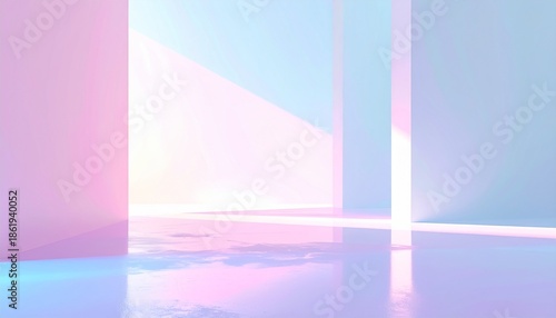 Abstract Pastel Interior: A captivating geometric design, where soft pastel colors dance with light, evoking a sense of tranquility and contemporary elegance.