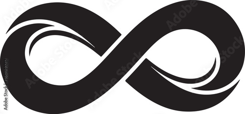 A stylized black infinity symbol on white