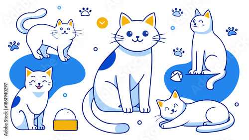 Cat illustration set with various poses Vector