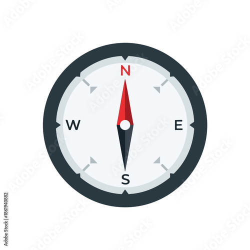 Vector illustration of a compass on a white background, north indicator prominent