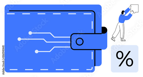 Digital wallet concept. Digital wallet with circuit design and discount symbol electronic payments. Digital wallet solutions for fintech, online shopping, savings, ecommerce, and finance