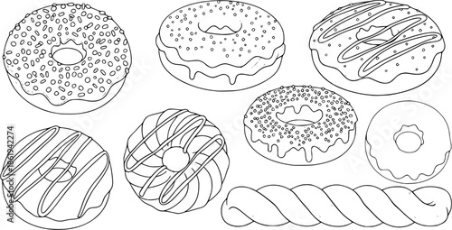 Hand drawn vector illustration - Set of tasty donuts. Sketch. vector set
