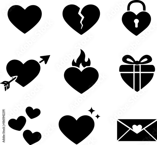 Heart Shape Black Icon Collection
