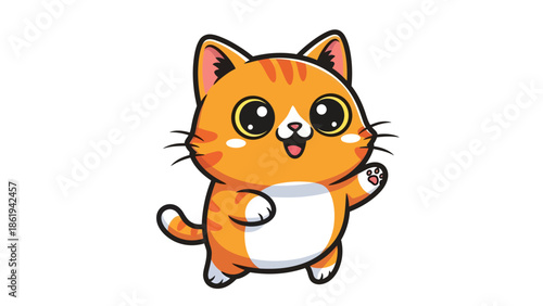 A cartoon cat stands on its hind legs with a surprised expression