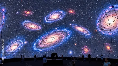 Immersive Planetarium Experience with Stunning Galaxy Projections and Visitors.