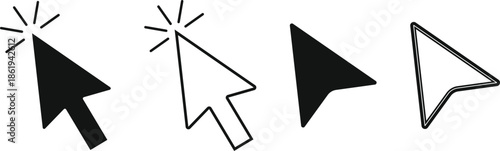 Mouse cursor icon vector set with black color on transparent background