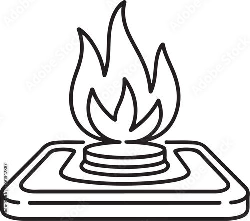 An outline icon or vector graphic of a gas hob, ideal for culinary or energy-related themes.