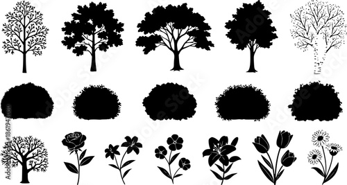 set of bush grass shrub herb silhouette vector transparent background
