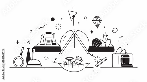 Adventure collection line art illustration Vector