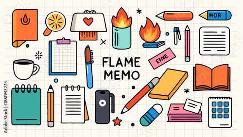 Stationery and office supplies doodle pattern Vector