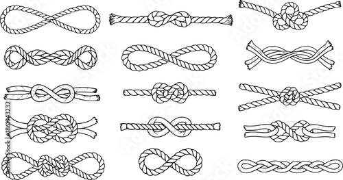 Rope Frame Set – Hand-Drawn Nautical Knot Borders, Marine Cord Shapes, Sailor Twisted Rope Poster Decoration, Vintage Lasso Frame Doodle, Isolated Vector Rope Design