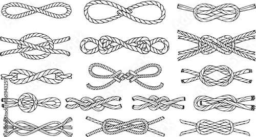 Rope Frame Set – Hand-Drawn Nautical Knot Borders, Marine Cord Shapes, Sailor Twisted Rope Poster Decoration, Vintage Lasso Frame Doodle, Isolated Vector Rope Design