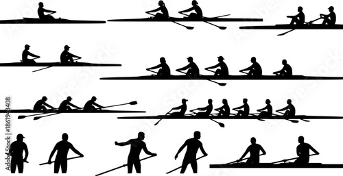 vector set of rowing silhouettes - vector. Transparent background PNG, cutout
