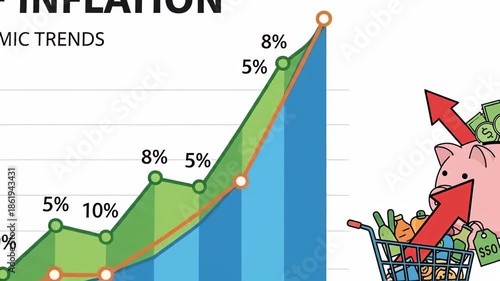 Inflation chart economic data visualization with rising trend and piggy bank