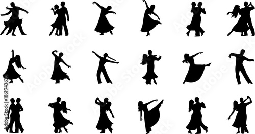 set of Beautiful couple dancing silhouette vector
