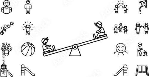 set of Child, children, play, seesaw, enjoy icon in a collection with other items
