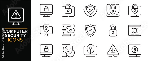 Digital security and threat alert outline icons