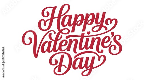 Happy valentine's day festive greeting in elegant red script font with heart details