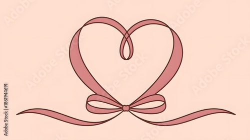 Elegant heart crafted from a flowing pink ribbon, adorned with a sweet little bow