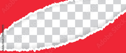 Torn paper. Vector illustration of torn red paper sheet isolated on transparent background