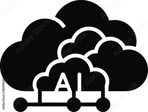 Interconnected AI Cloud Network Silhouette Vector