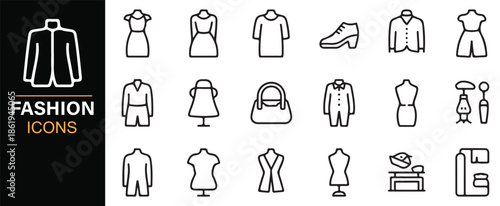 Apparel and wardrobe line icons collection for retail
