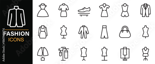 Fashion outline icons set with clothing and accessories