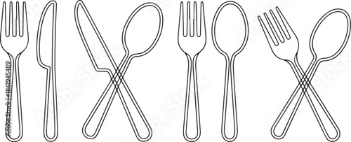 A collection of minimalist outline icons for restaurant and dining-related concepts.