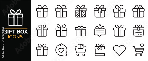 Ecommerce gift package outline icons collection