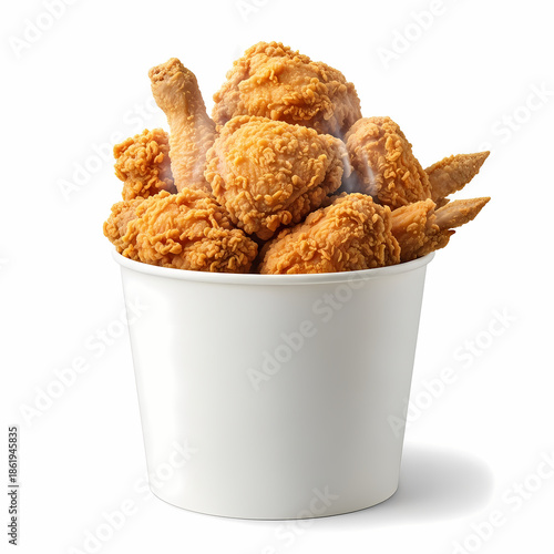 Delicious bucket of crispy fried chicken pieces served hot