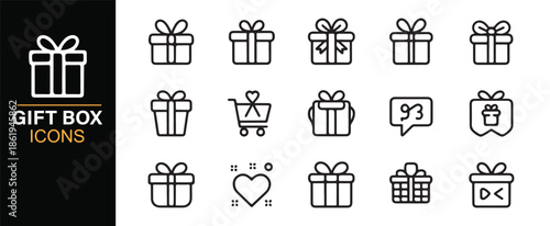 Shopping and festive gift box outline symbols