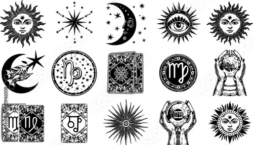 Mystical Celestial and Esoteric Occult Vector Element Set
