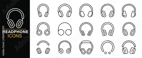 Editable audio headset outline icons for UI design