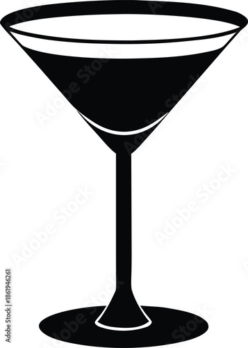 Classic black martini glass silhouette, Iconic bar drinkware illustration